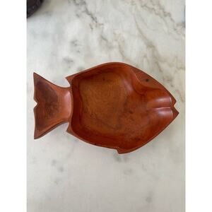 Kamari Woods Monkey Pod Wood Fish Serving Dish. Vintage 10" L x 7" W.